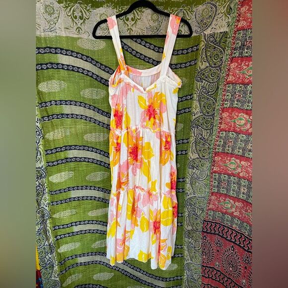 Free People White Floral Moonshine Linen Blend Midi Dress Size Extra Small - Picture 9 of 14